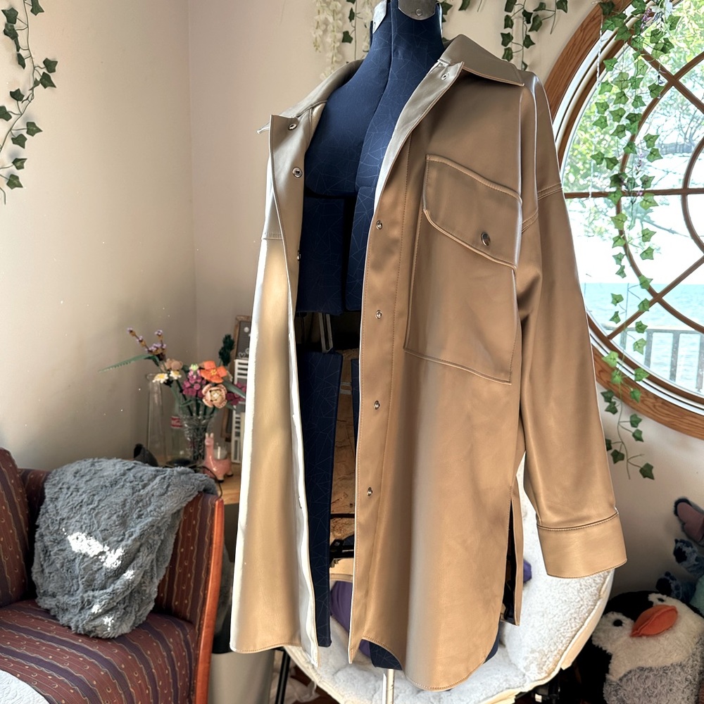 Zara Tan Oversized Pleather Jacket